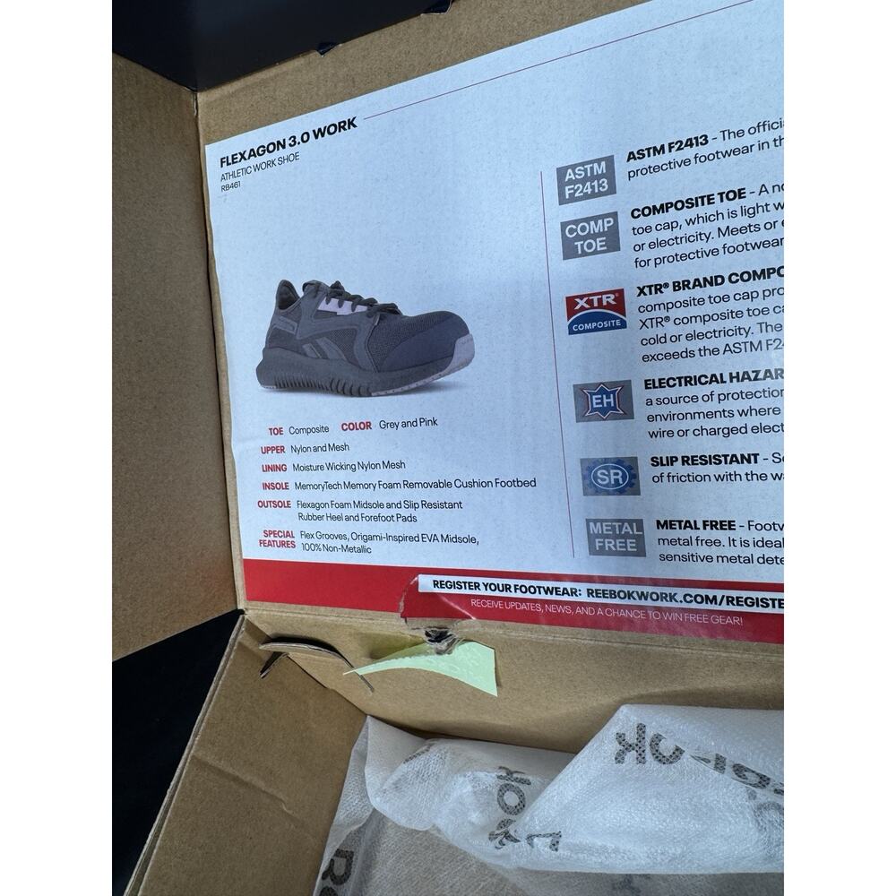 Reebok Womens Flexagon 3.0 Work Gray Safety Shoes Size 9W (5163385) - Picture 8 of 16